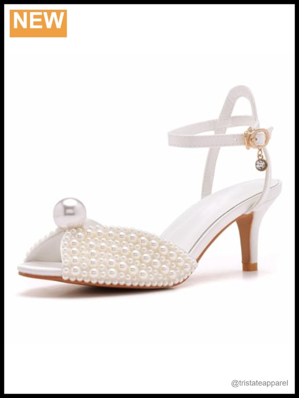 Pearl Fish Mouth Ankle Strap Kitten Heel Sandals Open Toe Dress Wedding Shoes